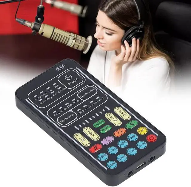 Alt view image 3 of 5 - Voice Changer Set, DC 5V I9 Multifunction Voice Changer Set Portable Recording Mini Sound Card with 8 Built in Sound Effects for Game Anchor Recording Computer Use (English