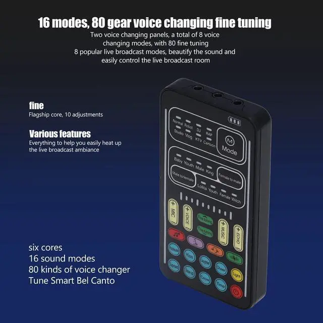Alt view image 5 of 5 - Voice Changer Set, DC 5V I9 Multifunction Voice Changer Set Portable Recording Mini Sound Card with 8 Built in Sound Effects for Game Anchor Recording Computer Use (English
