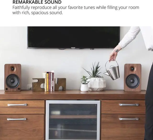 Alt view image 4 of 5 - Kanto YU6WALNUT Powered Bookshelf Speakers with Bluetooth and Phono Preamp | Pair | Walnut