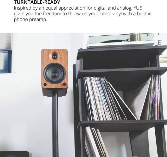 Alt view image 5 of 5 - Kanto YU6WALNUT Powered Bookshelf Speakers with Bluetooth and Phono Preamp | Pair | Walnut