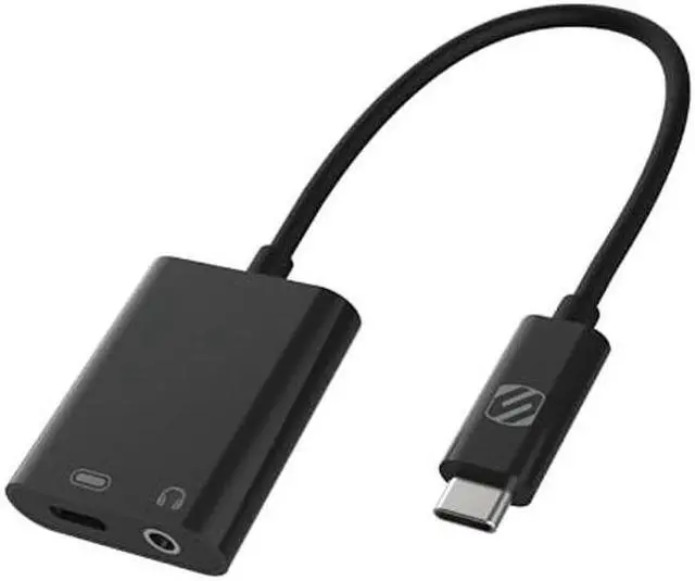 Main image of Scosche CAAP StrikeLine USB Type-C Headphone Adapter with Female 3.5mm Aux Input and USB-C Charging Port for Mobile and Music Devices, Black