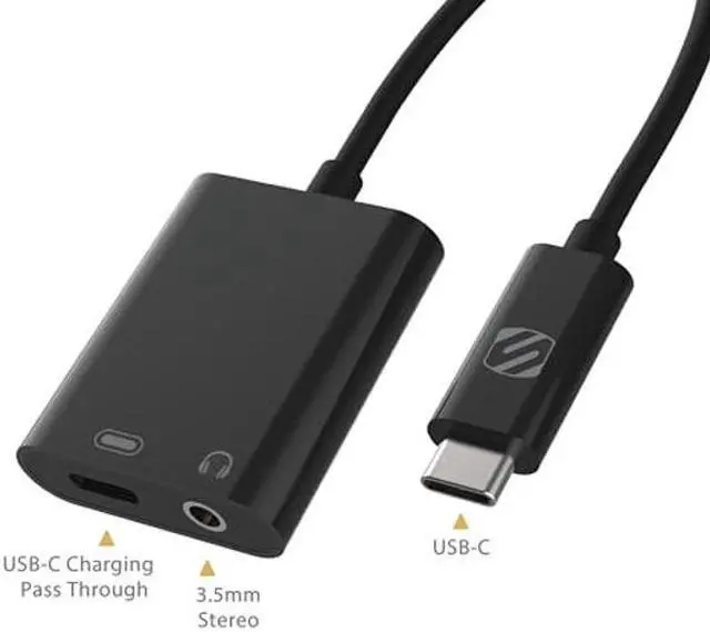 Alt view image 2 of 3 - Scosche CAAP StrikeLine USB Type-C Headphone Adapter with Female 3.5mm Aux Input and USB-C Charging Port for Mobile and Music Devices, Black