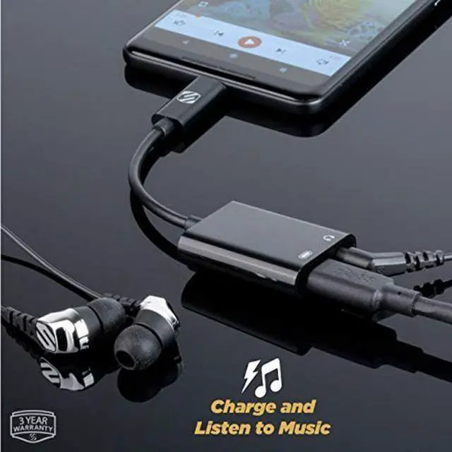 Alt view image 3 of 3 - Scosche CAAP StrikeLine USB Type-C Headphone Adapter with Female 3.5mm Aux Input and USB-C Charging Port for Mobile and Music Devices, Black