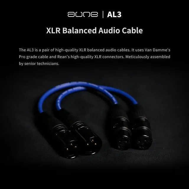 Alt view image 2 of 5 - Aune AL3 XLR Balanced Male to Female 3-Pin Audio Cable (Pair) (0.25m)