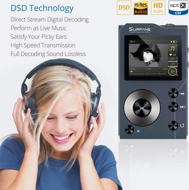 Alt view image 2 of 5 - Surfans F20 HiFi MP3 Player with Bluetooth, Lossless DSD High Resolution Digital Audio Music Player, High-Res Portable Audio Player with 32GB Memory Card, Support up to 256GB
