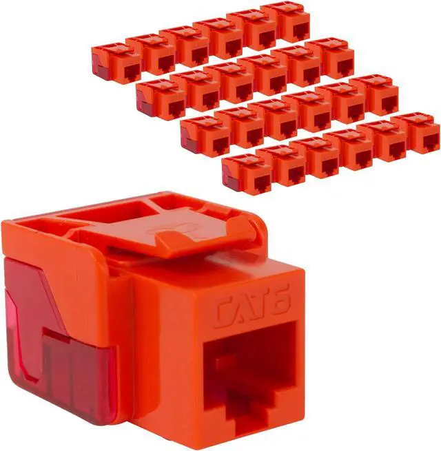 Main image of ICC CAT6 Keystone Jack for EZ Style Wallplate or Patch Panel - RJ45 - UL Listed Ethernet Cable Connector - PoE++ Rated - Compatible with JackEasy Termination Tool - Orange, 25-Pack