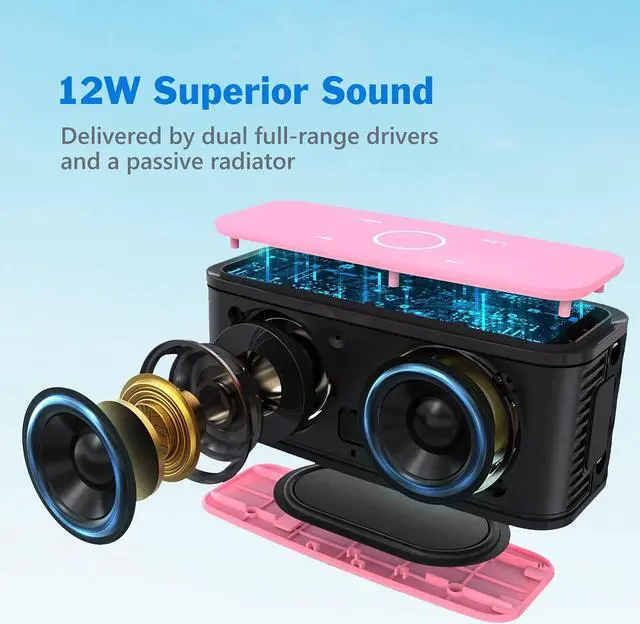 Alt view image 2 of 5 - DOSS Bluetooth Speaker, SoundBox Touch Portable Wireless Speaker with 12W HD Sound and Bass, IPX4 Water-Resistant, 20H Playtime, Touch Control, Handsfree, Speaker for Home, Outdoor, Travel-Pink