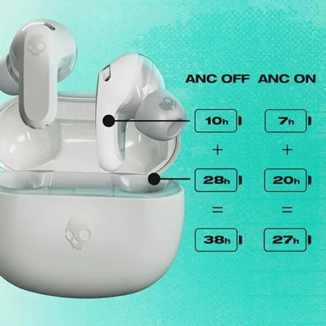 Alt view image 2 of 5 - Skullcandy Rail ANC in-Ear Noise cancelling Wireless Earbuds, 27 Hr Battery, Microphone, Works with iPhone Android and Bluetooth Devices - Bone