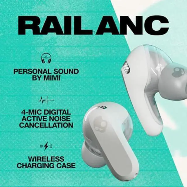 Alt view image 3 of 5 - Skullcandy Rail ANC in-Ear Noise cancelling Wireless Earbuds, 27 Hr Battery, Microphone, Works with iPhone Android and Bluetooth Devices - Bone