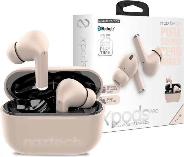 Main image of Naztech Xpods PRO - True Wireless Noise Cancelling Earbuds w/Touch Control, IPX4 Water-Resistant, HD Sound, Secure Fit for Sports, Gym Workouts & More, includes Wireless Charging Case - Sandstone