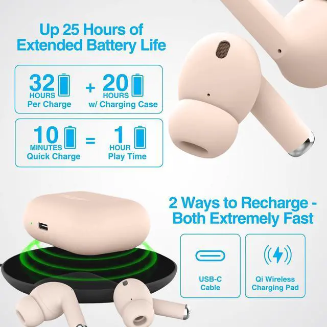 Alt view image 5 of 5 - Naztech Xpods PRO - True Wireless Noise Cancelling Earbuds w/Touch Control, IPX4 Water-Resistant, HD Sound, Secure Fit for Sports, Gym Workouts & More, includes Wireless Charging Case - Sandstone