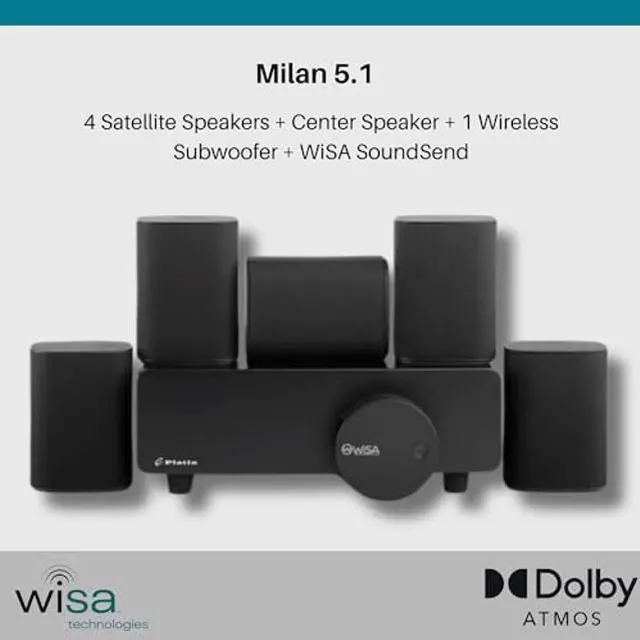 Alt view image 2 of 5 - Platin Milan 5.1 Surround Sound Speaker System - Wireless Home Theater System for Smart TVs - WiSA Certified - with WiSA SoundSend Transmitter Included