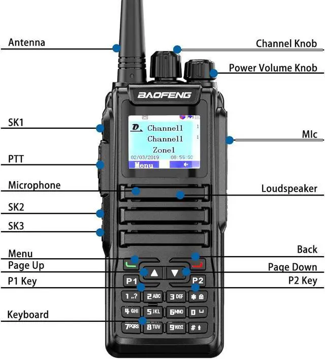 Alt view image 5 of 5 - Baofeng DM-1701 Dual Band Dual Time Slot DMR/Analog Two Way Radio, 3,000 Channels Amateur Radio/Free Programming Cable, Charger and PTT Earpiece, Support OpenGD77