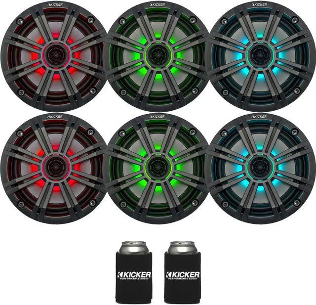 Main image of KICKER 6.5" Charcoal LED Marine Speakers (QTY 6) 3 pairs of OEM replacement speakers