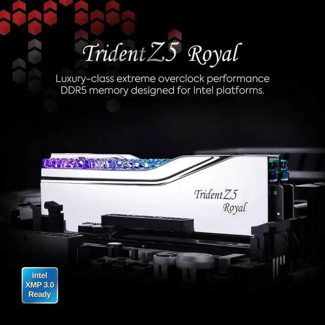 Alt view image 2 of 5 - G.SKILL Trident Z5 Royal Series (Intel XMP 3.0) DDR5 RAM 64GB (2x32GB) 6400MT/s CL32-39-39-102 1.40V Desktop Computer Memory UDIMM - Silver (F5-6400J3239G32GX2-TR5S)