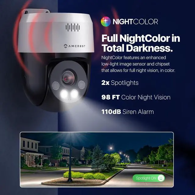 Alt view image 3 of 5 - Amcrest 5MP UltraHD Mini AI Outdoor IP PoE Camera, Pan/Tilt Security IP Camera with Two-Way Audio, 98ft Full Color Night Vision, Active Deterrents, 5-Megapixel, Wide 104.8deg FOV, IP5M-1190EW (White)