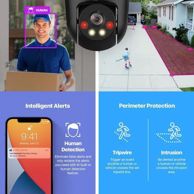 Alt view image 5 of 5 - Amcrest 5MP UltraHD Mini AI Outdoor IP PoE Camera, Pan/Tilt Security IP Camera with Two-Way Audio, 98ft Full Color Night Vision, Active Deterrents, 5-Megapixel, Wide 104.8deg FOV, IP5M-1190EW (White)