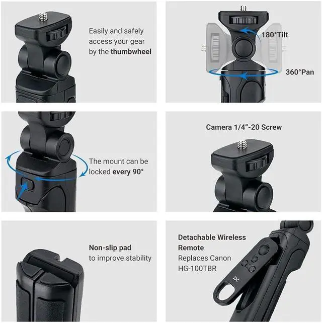 Alt view image 2 of 5 - Wireless Bluetooth Remote Shooting Grip Video Tripod Replaces Canon HG-100TBR for Canon EOS R8 R50 R7 R10 R6 R5 M6 Mark II M50 Mark II M200 6D Mark II T8i T7i PowerShot G5 X Mark II G7 X Mark III