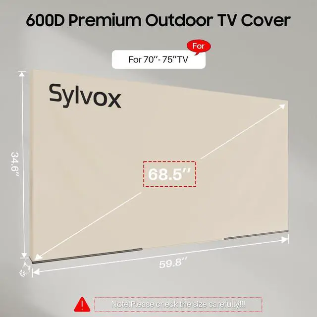 Alt view image 2 of 5 - SYLVOX Outdoor TV Cover, 600D TV Cover for 70 to 75 inches TV, Waterproof, Weatherproof and Dust-Proof TV Screen Cover with Remote Control Pocket, Perfect for outdoor TV protection, Khaki