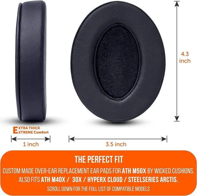 Alt view image 3 of 5 - Design Pack | WC Wicked Cushions Upgraded Replacement Earpads for ATH M50X - Fits Audio Technica M40X / M50XBT / HyperX Cloud & Cloud 2 / SteelSeries Arctis 3/5 / 7 / 9X & Pro Wireless/Stealth 600