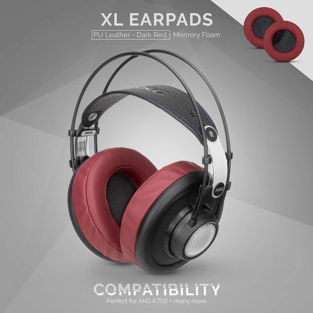 Alt view image 2 of 5 - Brainwavz XL Large Replacement Memory Foam Earpads - Suitable for Many Other Large Over The Ear Headphones - Sennheiser, AKG, HifiMan, ATH, Philips, Fostex, Sony (Dark Red)