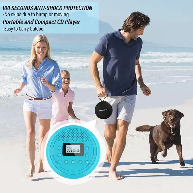 Alt view image 4 of 5 - CD Player Portable | Speaker Built-in Rechargeable CD Player by Monodeal | Walkman CD Player for Car and Home, Kids, Anti-Skip CD Player with Headphones(Cyan-Blue)