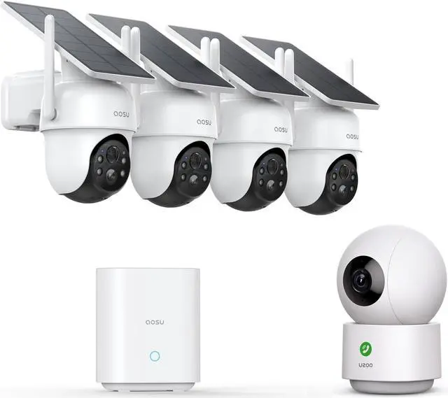 Main image of AOSU Solar Security Cameras Outdoor Wireless, 4 Cam-Kit, No Subscription 360deg Indoor Security Camera, Baby Monitor