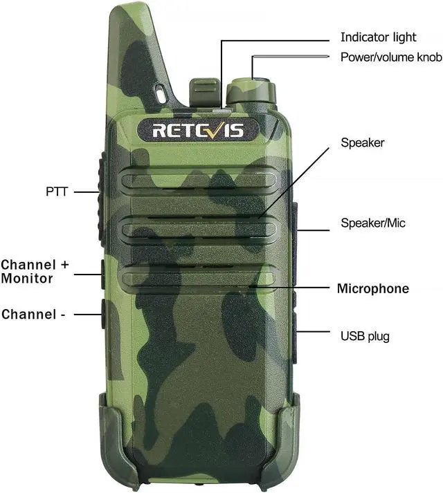 Alt view image 3 of 5 - Retevis RT22 Walkie Talkies Rechargeable, Voice Activated, Emergency Alarm, Outdoor Cruise Ship ATV Hunting Skiing Handheld Two Way Radio Walkie-Talkies (4 Pack,Camouflage)