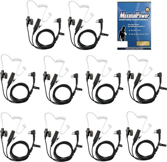 Main image of MaximalPower Surveillance Headset Earpiece PTT Mic Compatible for MOTOROLA 2-Pin Radios (10 Pack)