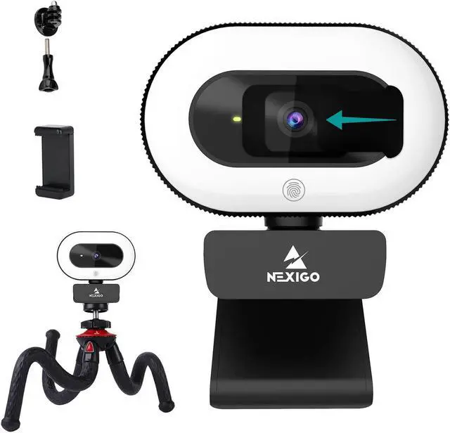 Main image of NexiGo 1080P Streaming Webcam with Mini Tripod Kits, 2021 N930E AutoFocus Web Camera with Ring Light and Privacy Cover, Flexible Camera Tripod Stand, for Zoom/Skype/Teams, MAC PC