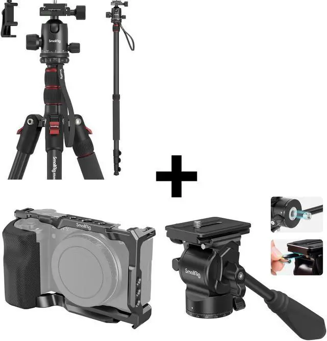 Main image of Bundle: SmallRig 71" Camera Tripod with Tripod Fluid Head Pan Tilt Head and ZV-E10 Cage