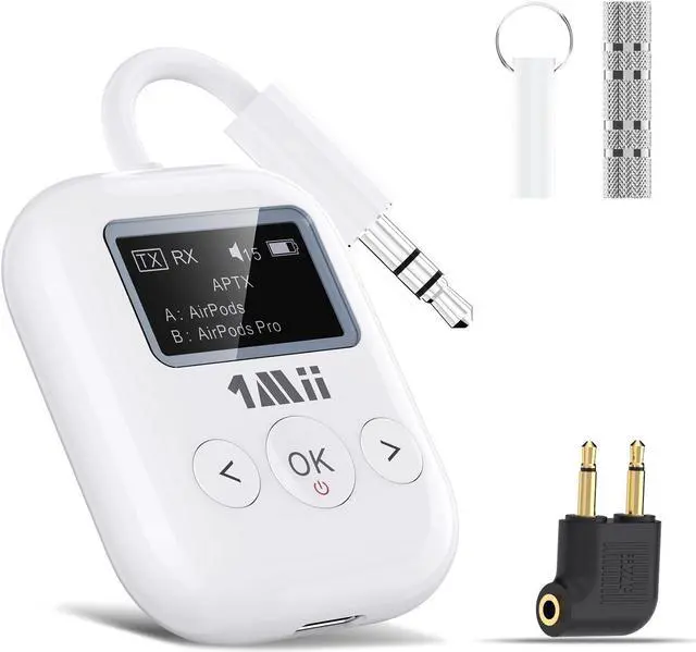 Main image of 1Mii SafeFly Min+ Bluetooth Transmitter and Receiver,Bluetooth Adapter for Airplane, 2 Devices can be Linked,Use with Any 3.5mm Jack on Airplanes, Gym Equipment, TVs,Old Audio and Auto-2024Upgraded