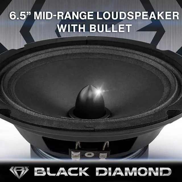 Alt view image 2 of 5 - Black Diamond DIA-CM6.4B 6.5" Mid-Range Loudspeaker with Bullet - 6.5-Inch Midrange, 120 Watts Max, 60 Watts RMS, 4-Ohm, 1" Voice Coil - Replacement Mids for Car or Truck Stereo Sound System (Pair)