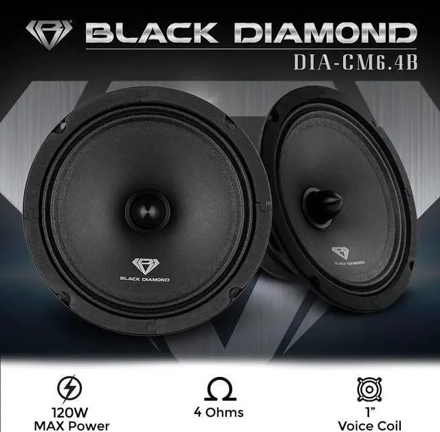 Alt view image 3 of 5 - Black Diamond DIA-CM6.4B 6.5" Mid-Range Loudspeaker with Bullet - 6.5-Inch Midrange, 120 Watts Max, 60 Watts RMS, 4-Ohm, 1" Voice Coil - Replacement Mids for Car or Truck Stereo Sound System (Pair)
