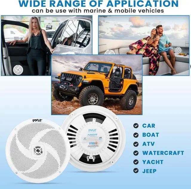 Alt view image 5 of 5 - PyleUsa 8" Marine Vehicle Speakers Dual 2-Way 320W 4 Ohm Low Profile Waterproof Car Component Speaker System, 8 Oz Magnet, Voice Coil, for Custom Audio Boat, Truck, Watercraft, Mobile,Off-Road (White)