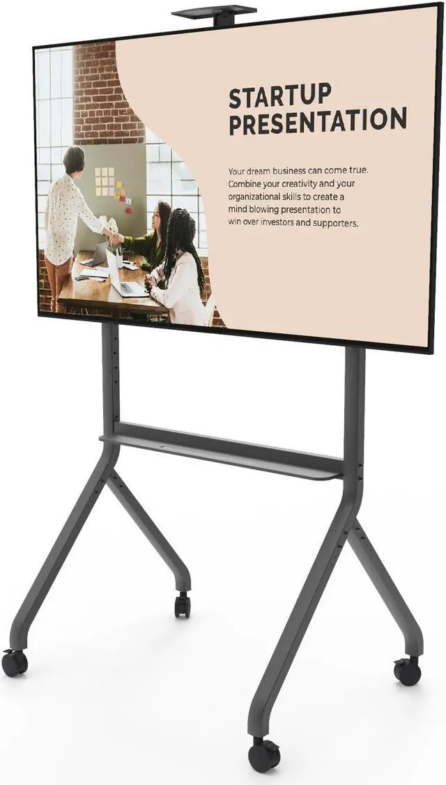 Main image of Kanto MTP100 Heavy Duty Height Adjustable Rolling TV Stand for 55" - 100"+ Screens up to 200 lbs | Tray & Camera Shelf | Black