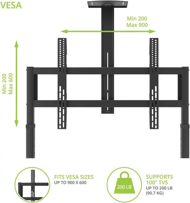 Alt view image 4 of 5 - Kanto MTP100 Heavy Duty Height Adjustable Rolling TV Stand for 55" - 100"+ Screens up to 200 lbs | Tray & Camera Shelf | Black