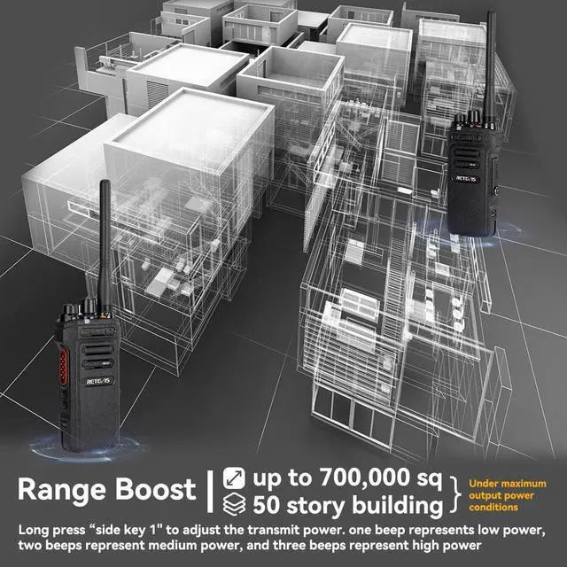 Alt view image 2 of 5 - Retevis NR30 Two Way Radios Long Range, IP67 Waterproof Walkie Talkies Adults, Noise Cancelling, 700,000 sq. ft/50 Floor Range 2 Way Radio Set (6Pack)
