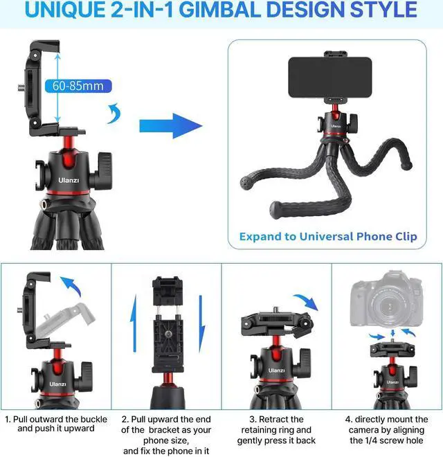 Alt view image 2 of 5 - ULANZI MT-33 Camera Tripod,Flexible Mini Tripod with 1/4" Screw for Magic Arm,Octopus Tripod Compatible with Iphone 12 Samsung Canon Nikon Sony Cameras
