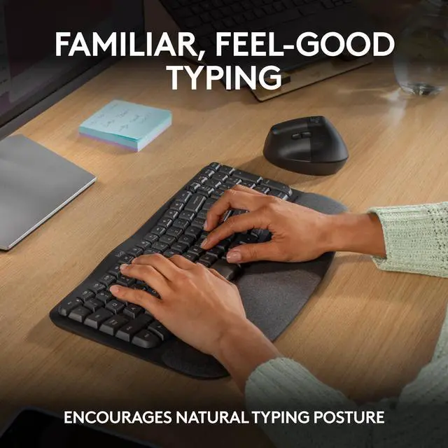 Alt view image 3 of 5 - Logitech Wave Keys Wireless Ergonomic Keyboard with Cushioned Palm Rest, Comfortable Natural Typing, Easy-Switch, Bluetooth, Logi Bolt Receiver, for Multi-OS, Windows/Mac - Graphite
