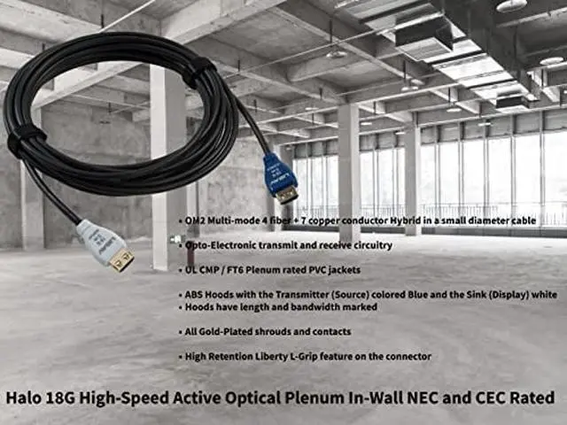 Alt view image 3 of 5 - Liberty Halo Active Optical Hybrid 18G Plenum Commercial Grade in-Wall Rated Series High Speed HDMI Cables 15 Meter (49Ft.)
