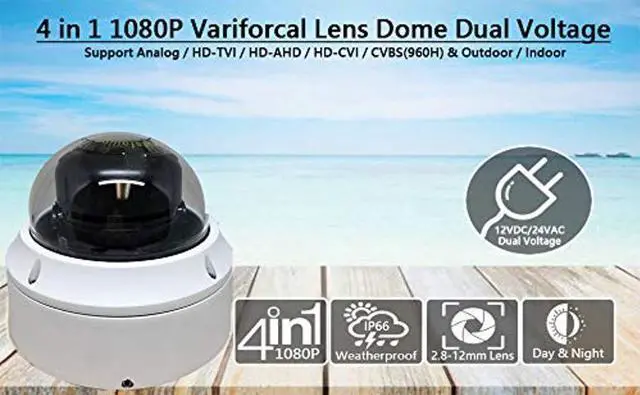Alt view image 2 of 5 - 1stPV 1080P HD 4in1 TVI/AHD/CVI/CVBS Analog Security Dome Camera D/N Out/Indoor 18pcs Smart IR Wide Angle 2.8-12mm Varifocal Lens 2.1MP Image Sensor WDR IP66 Vandal Proof DC12V/AC24V Home Office