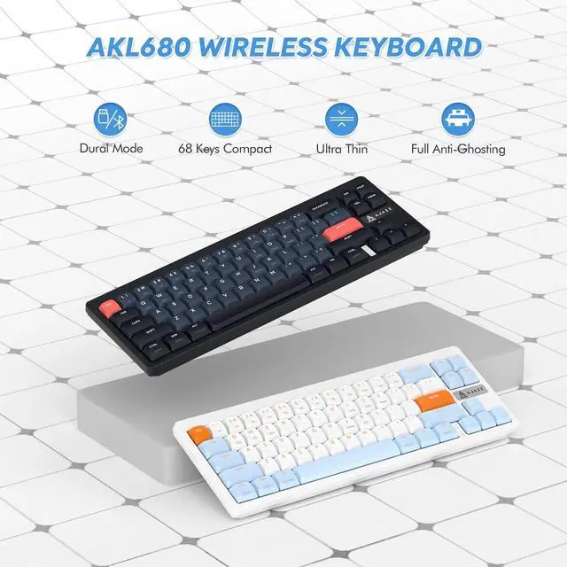 Alt view image 3 of 5 - A.JAZZ AKL680 Wireless Mechanical Keyboard,BT/2.4Ghz Dual-Mode Low Profile Gaming Keyboard with Red Switch,Full N-Key Rollover,Ultra-Compact 68 Keys Keyboard for PC/Laptop/Windows/Mac-Black/Blue