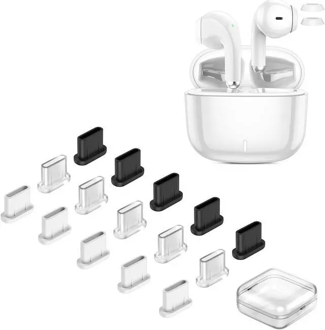 Main image of ACAGET 15 Pcs USB Type C Anti Dust Plugs & Wireless Headphones, Silicone USB-C Charging Port Plug Protector for all USB C Enable Devices + Noise Canceling Bluetooth 5.3 Earbuds for iPhone 15 iPad Pro