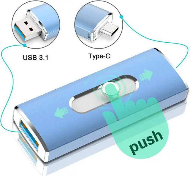 Alt view image 3 of 5 - 256GB Flash Drive, Aiibe USB C Flash Drive 256GB Dual USB 3.1 USB C Memory Stick OTG Type C Thumb Drive 256 GB USB C Drive for PC Tablet TV Car Type C Smart Phone (256G, Blue)