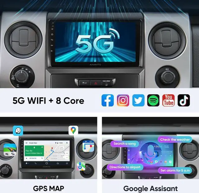 Alt view image 3 of 5 - 9 Inch 5G WiFi 8 Core 48EQ Airplay Car Stereo Radio Replacement for Ford F150 2009-2012 Carplay Android Auto Android 12 Support Mirroring Backup 1080P SWC