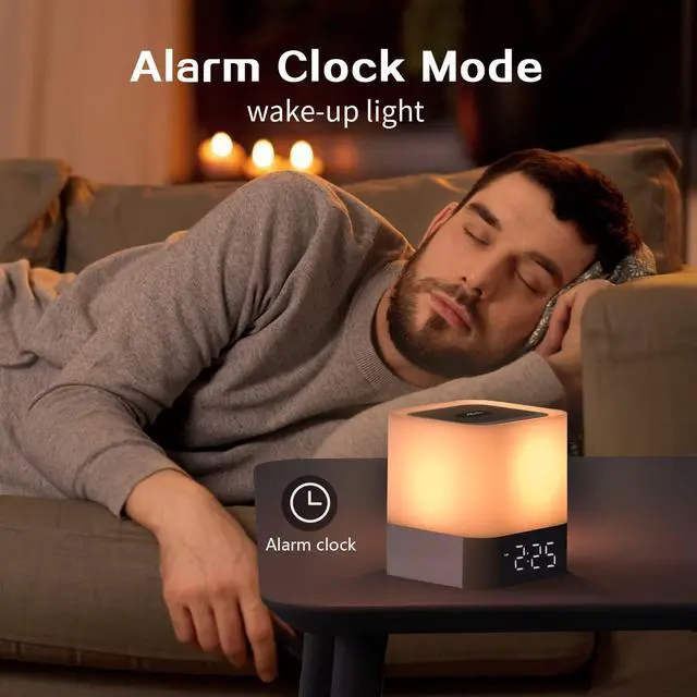 Alt view image 4 of 5 - Aisuo Night Light-5 in 1 Bedside Lamp with Bluetooth Speaker, 12/24H Digital Calendar Alarm Clock, Touch Control, Support TF and SD Card, Music Player, Gift for Girls Boys Teens,Warm White