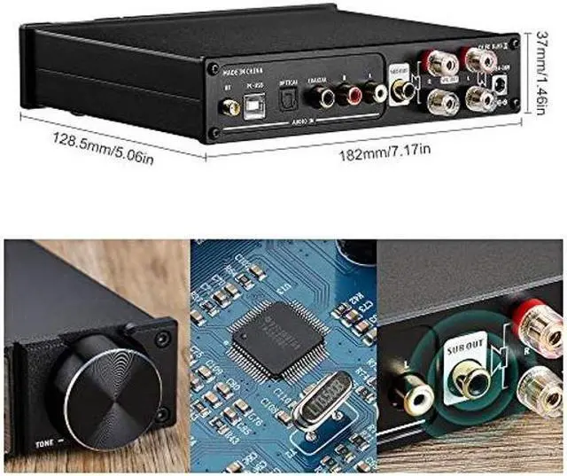 Alt view image 2 of 5 - AIYIMA D05 Bluetooth 5.0 Power Amplifier 120Wx2 Stereo HiFi 2.1 CH Digital Sound Amplificador 24Bit/192kHz Class D Amp USB DAC Coaxial Optical OLED AptX, Support Subwoofer & with Remote (D05)