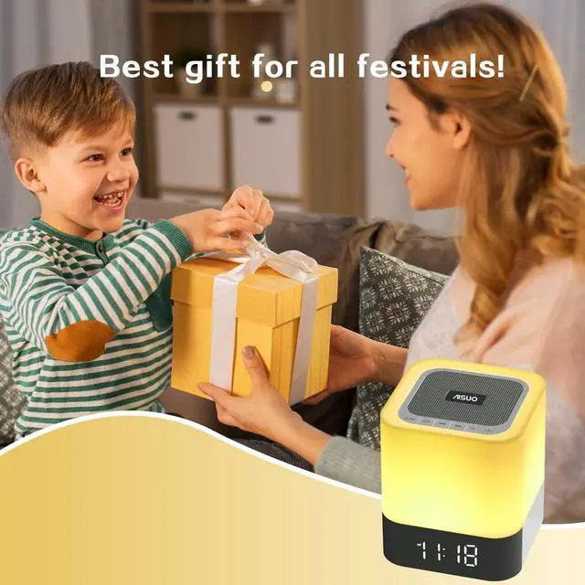 Alt view image 5 of 5 - Aisuo Night Light-5 in 1 Bedside Lamp with Bluetooth Speaker, 12/24H Digital Calendar Alarm Clock, Touch Control, Support TF and SD Card, Music Player, Gift for Girls Boys Teens,Warm White