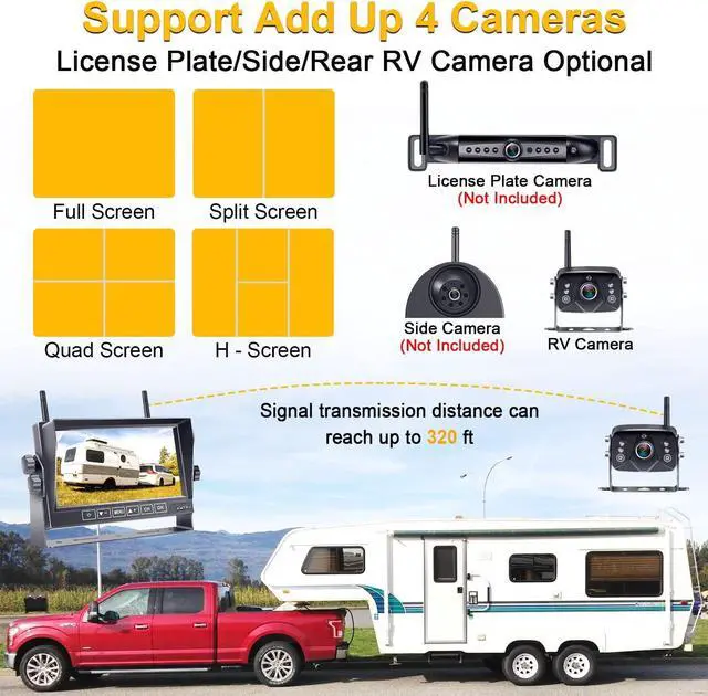 Alt view image 5 of 5 - Wireless Backup Camera for Furrion RV: 7-Inch Recording Plug-Play Easy Setup Truck Trailer Back Rear View Camera Touch Button Monitor Split Screen 4 Channels AMTIFO A7